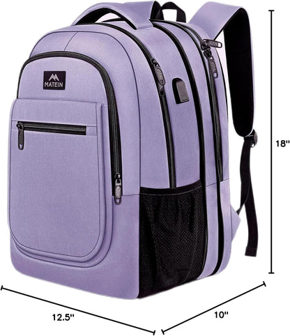 Travel Backpack for Women, Expandable 15.6 inch Laptop Backpack | Anti Theft Computer Bag, Water Resistant Material, 29.5 - 36.8L, College, Business, Gift for Adults, Light Purple