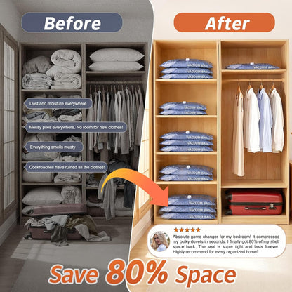 Vacuum Storage Bags with Rechargeable Cordless Pump, Space Saving Seal Bags for Travel Clothing & Luggage, Tear-Resistant Compression Packing Cubes for Suitcase, 12-Pack (2L/4M/4S/2 Bonus)