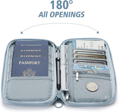 Travel Passport Wallet RFID Family Passport Holder with Hand Strap, Waterproof Travel Document Organizer for Credit Card, Boarding Pass, ID, Money, Flight Tickets Scandihome Series