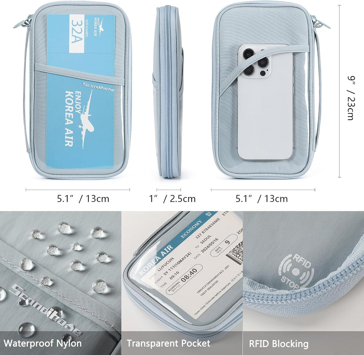 Travel Passport Wallet RFID Family Passport Holder with Hand Strap, Waterproof Travel Document Organizer for Credit Card, Boarding Pass, ID, Money, Flight Tickets Scandihome Series