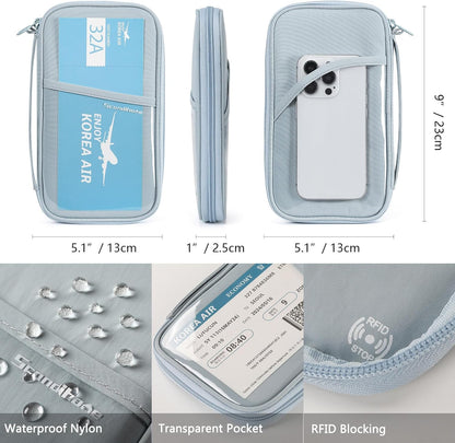 Travel Passport Wallet RFID Family Passport Holder with Hand Strap, Waterproof Travel Document Organizer for Credit Card, Boarding Pass, ID, Money, Flight Tickets Scandihome Series