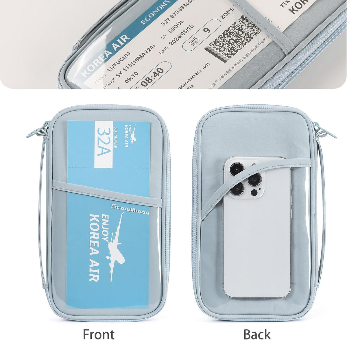 Travel Passport Wallet RFID Family Passport Holder with Hand Strap, Waterproof Travel Document Organizer for Credit Card, Boarding Pass, ID, Money, Flight Tickets Scandihome Series