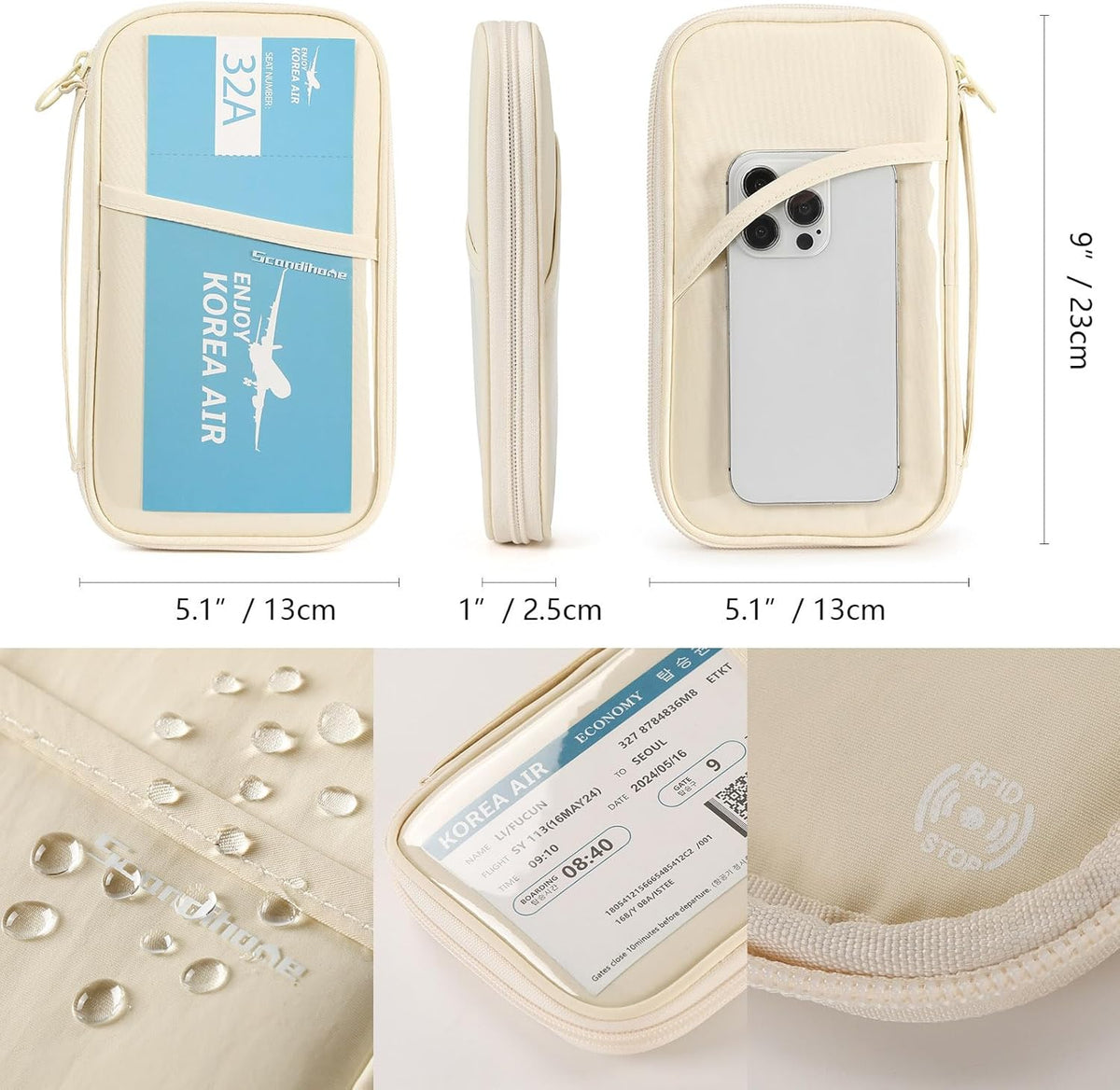 Travel Passport Wallet RFID Family Passport Holder with Hand Strap, Waterproof Travel Document Organizer for Credit Card, Boarding Pass, ID, Money, Flight Tickets Scandihome Series