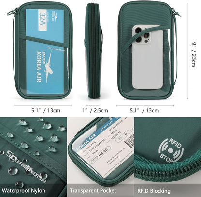 Travel Passport Wallet RFID Family Passport Holder with Hand Strap, Waterproof Travel Document Organizer for Credit Card, Boarding Pass, ID, Money, Flight Tickets Scandihome Series