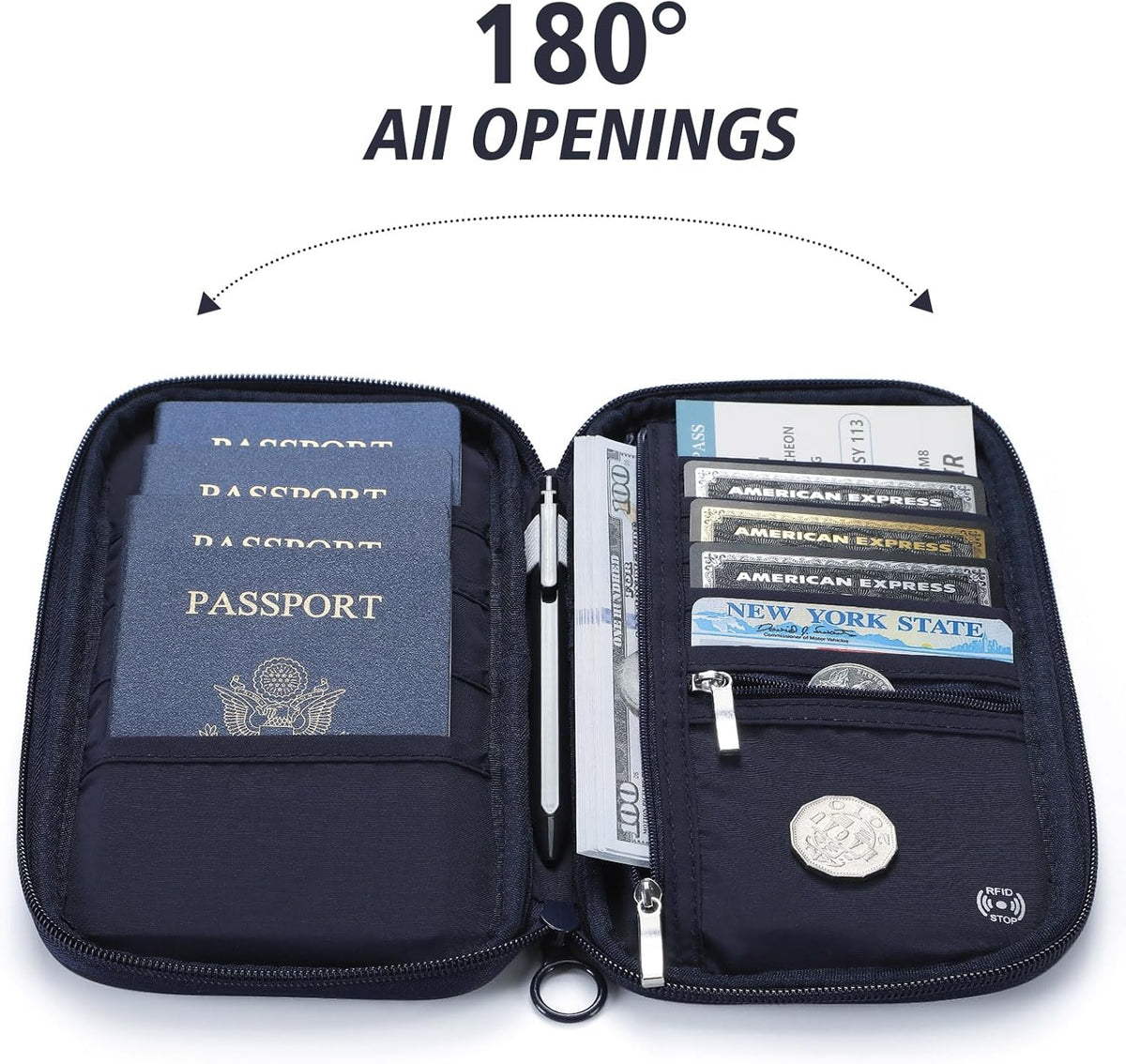 Travel Passport Wallet RFID Family Passport Holder with Hand Strap, Waterproof Travel Document Organizer for Credit Card, Boarding Pass, ID, Money, Flight Tickets Scandihome Series