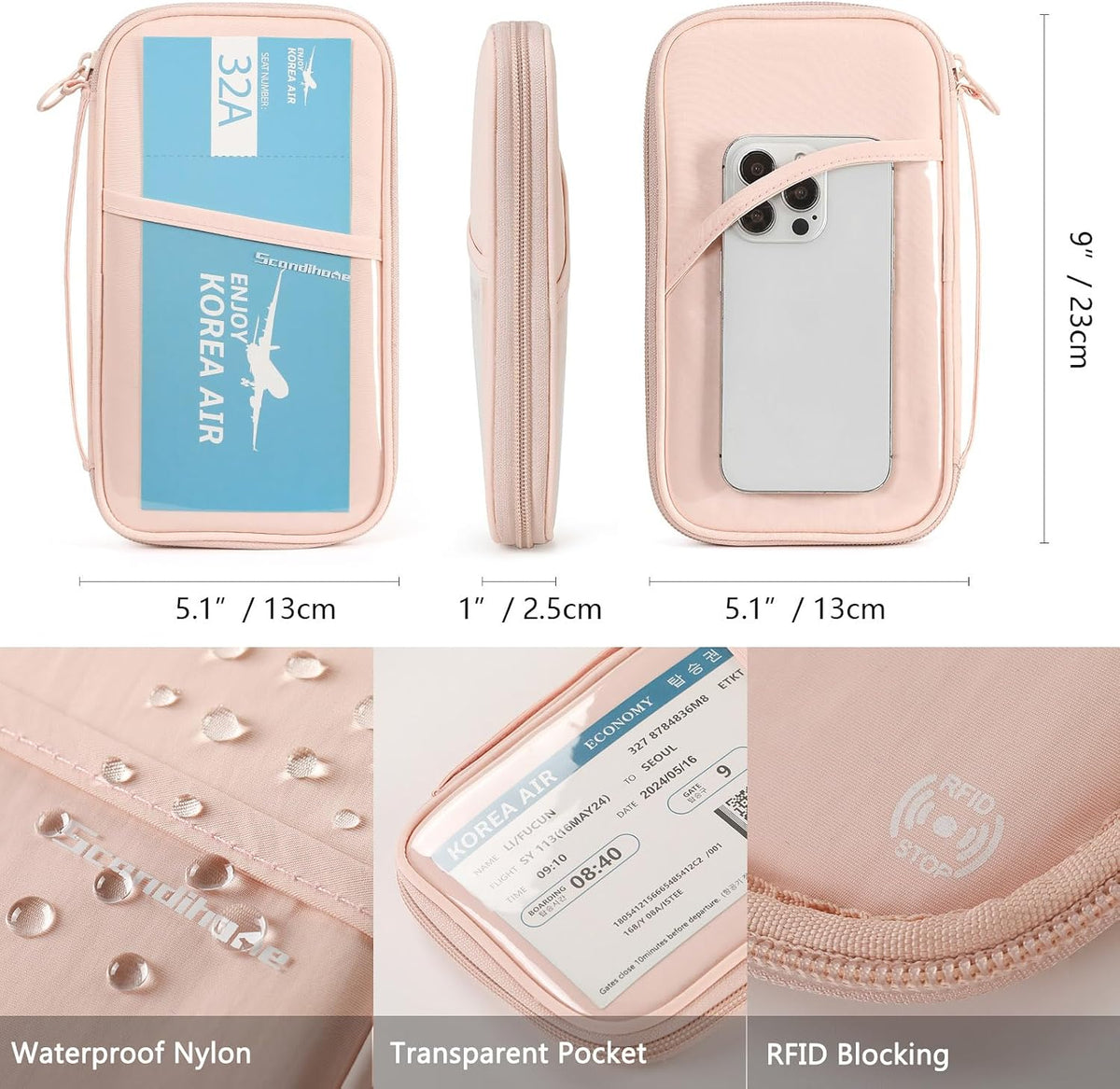 Travel Passport Wallet RFID Family Passport Holder with Hand Strap, Waterproof Travel Document Organizer for Credit Card, Boarding Pass, ID, Money, Flight Tickets Scandihome Series