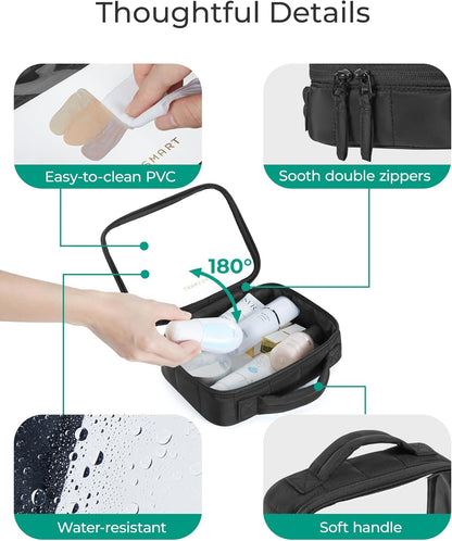 Clear TSA-Approved Toiletry Bag, Puffy Edges Travel Makeup Bag, Large Opening with Handle, Clear Cosmetic Bag with Double Zipper for Women (Black)