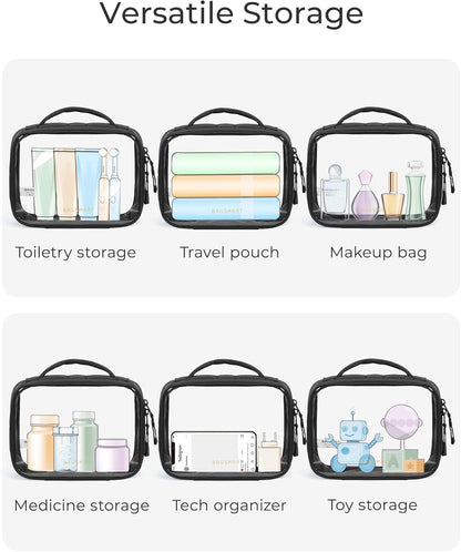 Clear TSA-Approved Toiletry Bag, Puffy Edges Travel Makeup Bag, Large Opening with Handle, Clear Cosmetic Bag with Double Zipper for Women (Black)