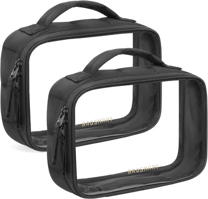 Clear TSA-Approved Toiletry Bag, Puffy Edges Travel Makeup Bag, Large Opening with Handle, Clear Cosmetic Bag with Double Zipper for Women (Black)