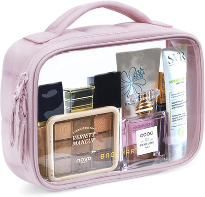Clear TSA-Approved Toiletry Bag, Puffy Edges Travel Makeup Bag, Large Opening with Handle, Clear Cosmetic Bag with Double Zipper for Women (Black)