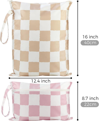 Wet Dry Bags Water Resistant - 2 Pack Reusable Waterproof Wet Dry Bag for Swimsuits & Baby Clothes - Leakproof Storage Pouch Bag for Travel & Baby Diaper - Travel Laundry Daycare Bags