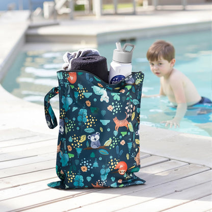 Wet Dry Bags Water Resistant - 2 Pack Reusable Waterproof Wet Dry Bag for Swimsuits & Baby Clothes - Leakproof Storage Pouch Bag for Travel & Baby Diaper - Travel Laundry Daycare Bags