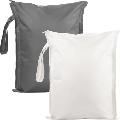 Wet Dry Bags Water Resistant - 2 Pack Reusable Waterproof Wet Dry Bag for Swimsuits & Baby Clothes - Leakproof Storage Pouch Bag for Travel & Baby Diaper - Travel Laundry Daycare Bags