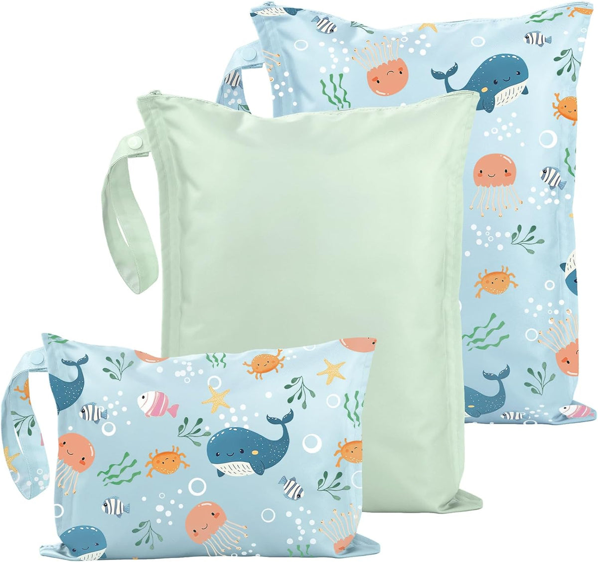 Wet Dry Bags Water Resistant - 2 Pack Reusable Waterproof Wet Dry Bag for Swimsuits & Baby Clothes - Leakproof Storage Pouch Bag for Travel & Baby Diaper - Travel Laundry Daycare Bags