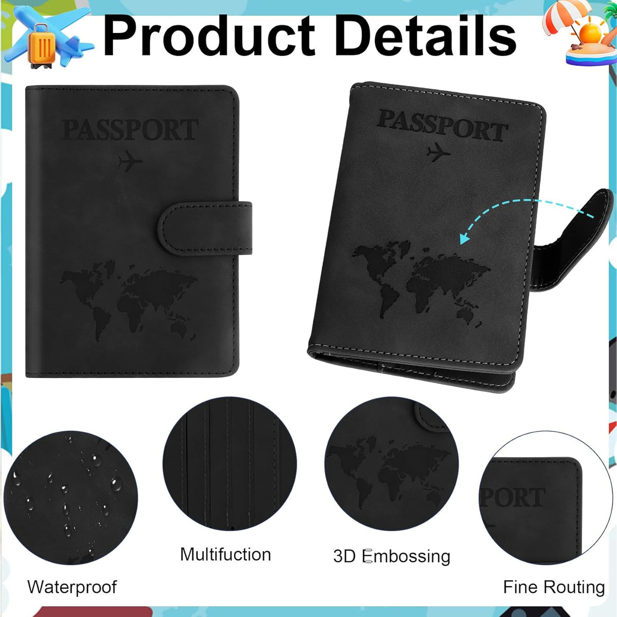 Passport Holder for Travel Essentials, Pink Leather Passport Cover, Passport Wallet Holders for Women Men Family Travel Gifts Must Have Accessories, Credit Card Cash Air Ticket Storage Supplies