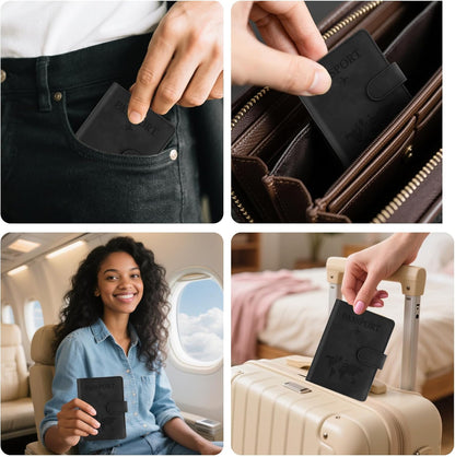 Passport Holder for Travel Essentials, Pink Leather Passport Cover, Passport Wallet Holders for Women Men Family Travel Gifts Must Have Accessories, Credit Card Cash Air Ticket Storage Supplies