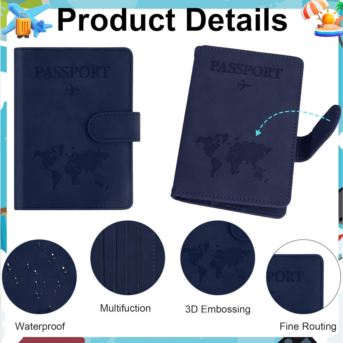 Passport Holder for Travel Essentials, Pink Leather Passport Cover, Passport Wallet Holders for Women Men Family Travel Gifts Must Have Accessories, Credit Card Cash Air Ticket Storage Supplies