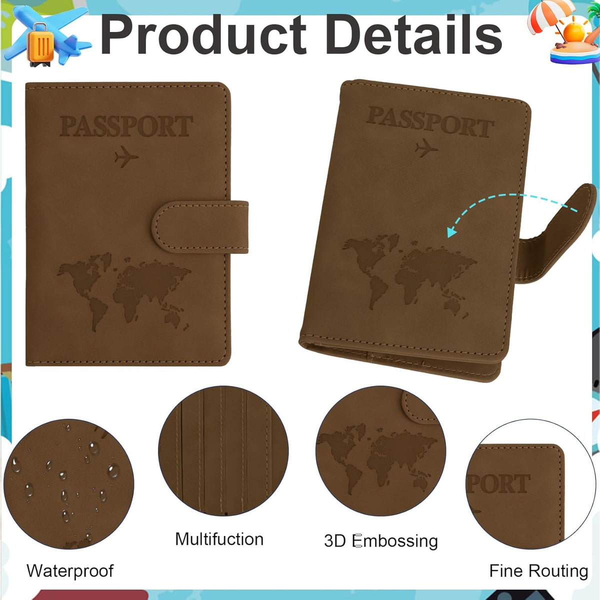 Passport Holder for Travel Essentials, Pink Leather Passport Cover, Passport Wallet Holders for Women Men Family Travel Gifts Must Have Accessories, Credit Card Cash Air Ticket Storage Supplies