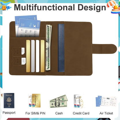 Passport Holder for Travel Essentials, Pink Leather Passport Cover, Passport Wallet Holders for Women Men Family Travel Gifts Must Have Accessories, Credit Card Cash Air Ticket Storage Supplies
