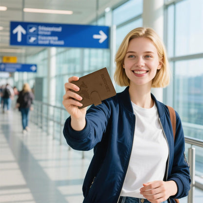 Passport Holder for Travel Essentials, Pink Leather Passport Cover, Passport Wallet Holders for Women Men Family Travel Gifts Must Have Accessories, Credit Card Cash Air Ticket Storage Supplies