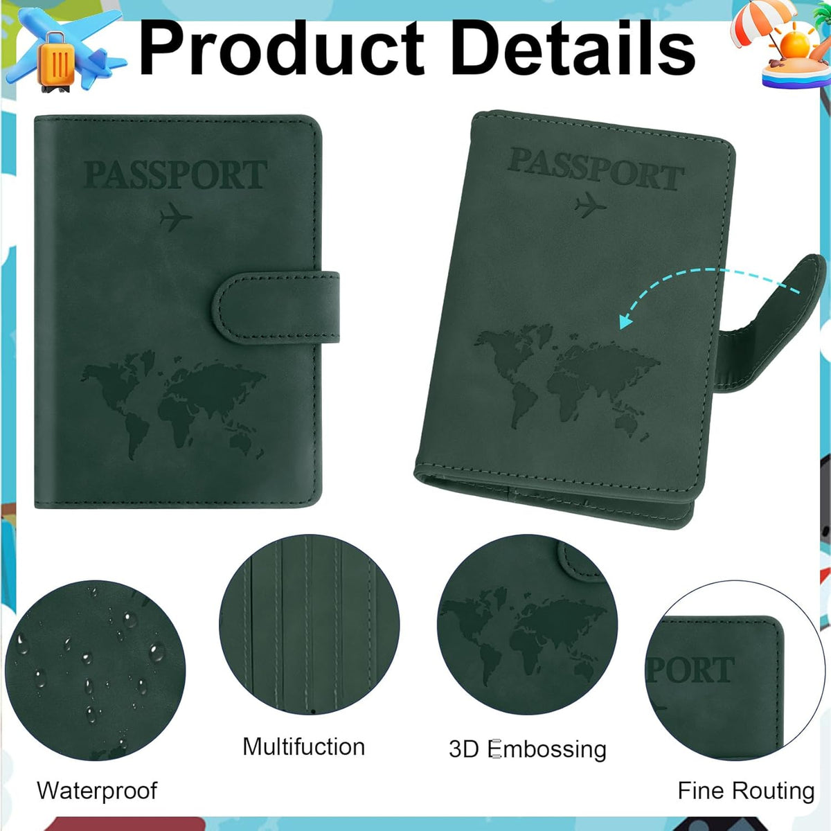 Passport Holder for Travel Essentials, Pink Leather Passport Cover, Passport Wallet Holders for Women Men Family Travel Gifts Must Have Accessories, Credit Card Cash Air Ticket Storage Supplies