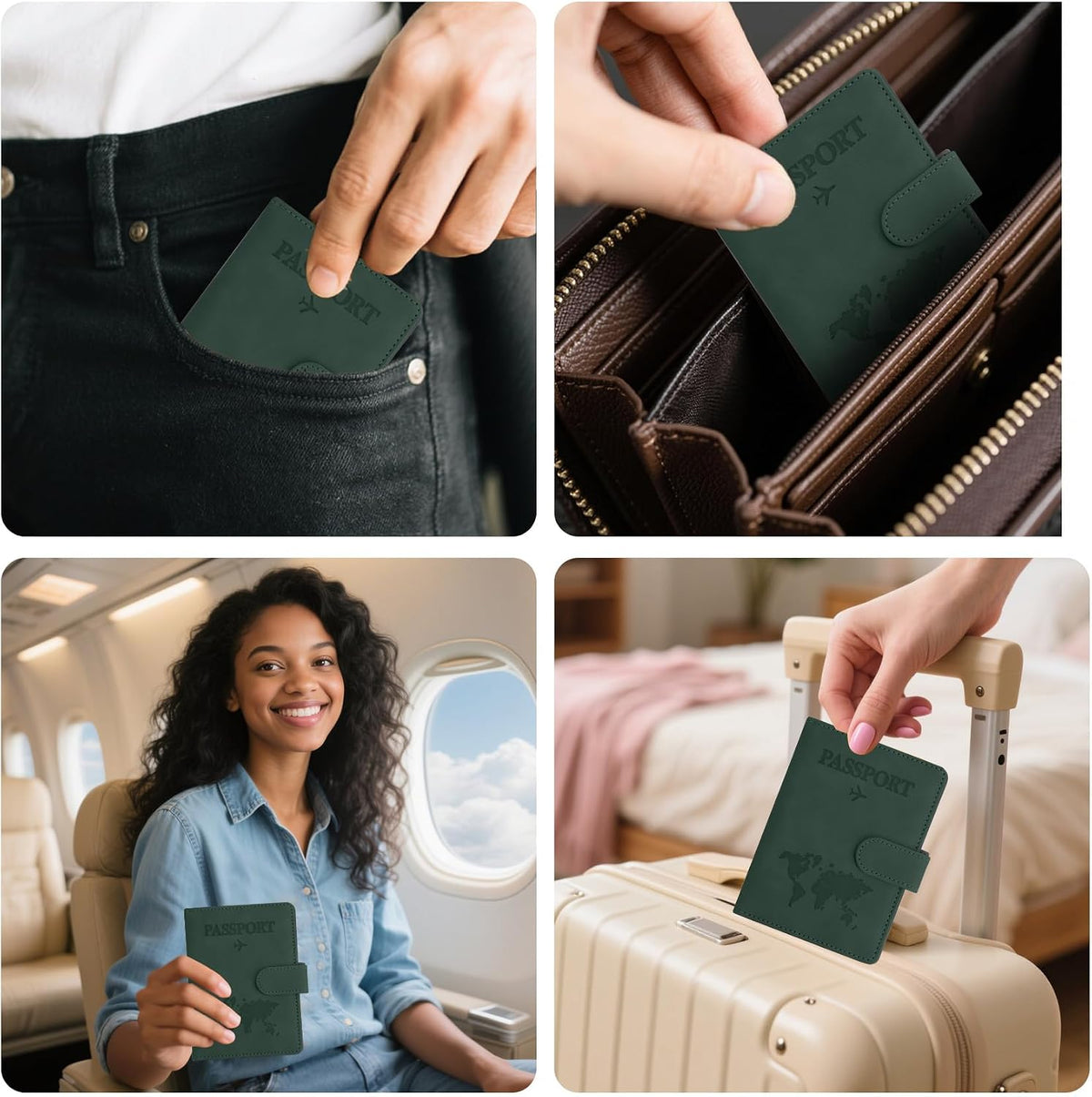 Passport Holder for Travel Essentials, Pink Leather Passport Cover, Passport Wallet Holders for Women Men Family Travel Gifts Must Have Accessories, Credit Card Cash Air Ticket Storage Supplies