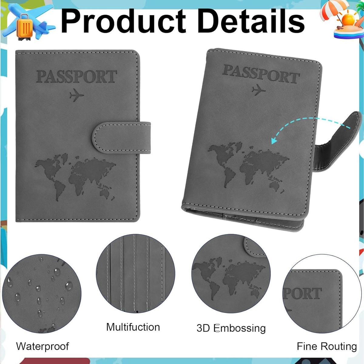 Passport Holder for Travel Essentials, Pink Leather Passport Cover, Passport Wallet Holders for Women Men Family Travel Gifts Must Have Accessories, Credit Card Cash Air Ticket Storage Supplies