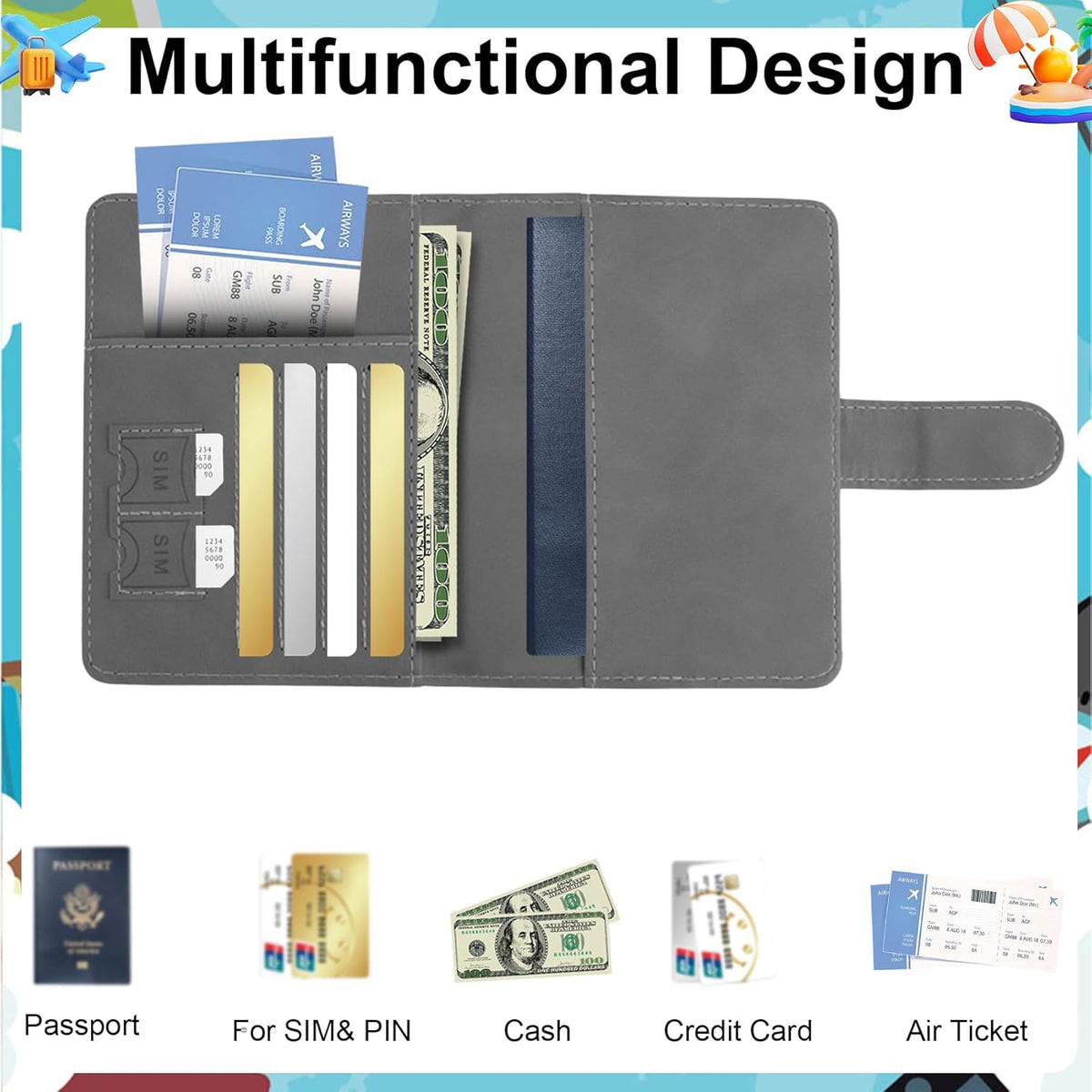 Passport Holder for Travel Essentials, Pink Leather Passport Cover, Passport Wallet Holders for Women Men Family Travel Gifts Must Have Accessories, Credit Card Cash Air Ticket Storage Supplies