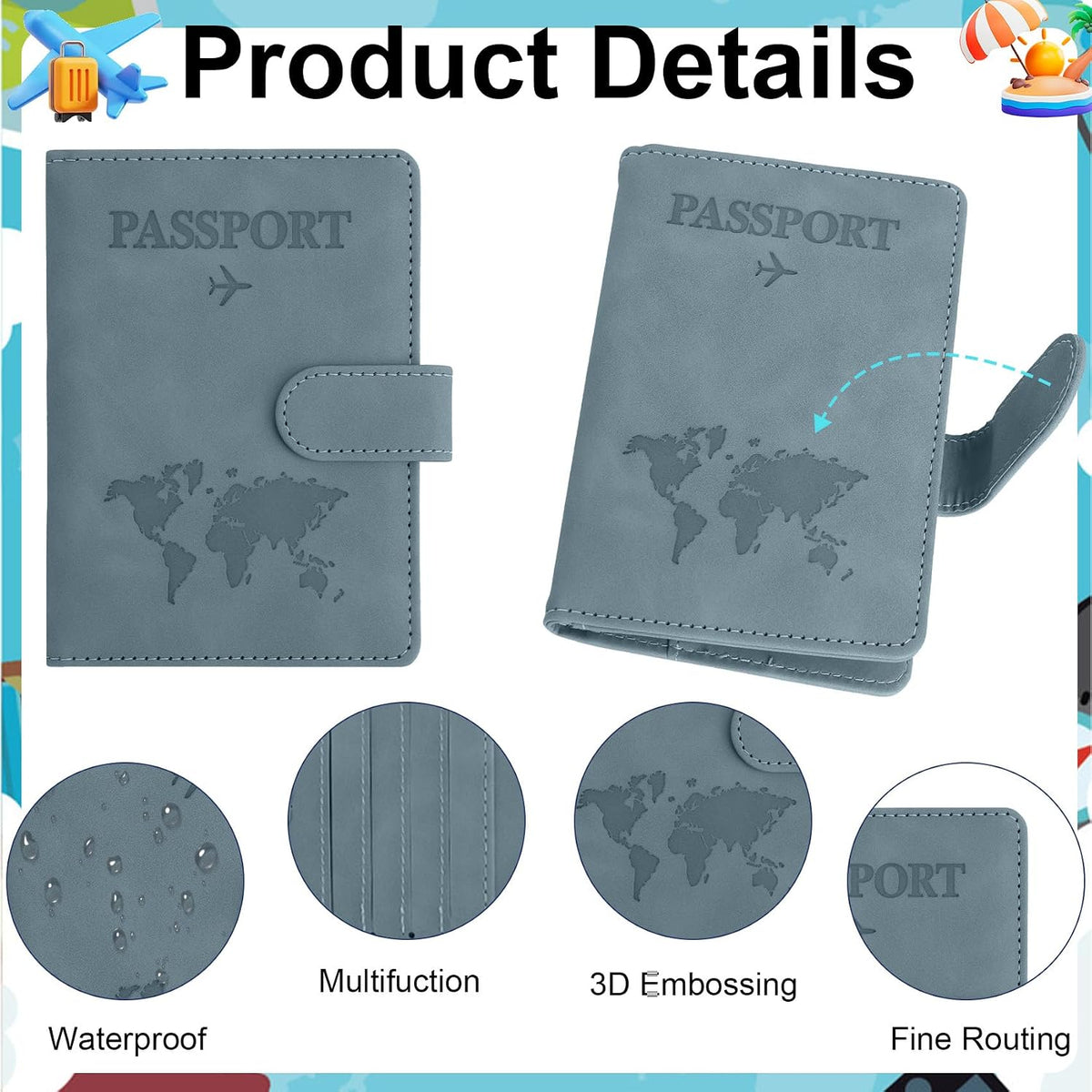 Passport Holder for Travel Essentials, Pink Leather Passport Cover, Passport Wallet Holders for Women Men Family Travel Gifts Must Have Accessories, Credit Card Cash Air Ticket Storage Supplies