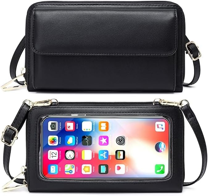 Touchscreen Crossbody Phone Purse for Women – Anti-Theft RFID Blocking Leather Bag with Magnetic Card Holder, Clear Window
