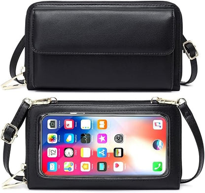 Touchscreen Crossbody Phone Purse for Women – Anti-Theft RFID Blocking Leather Bag with Magnetic Card Holder, Clear Window