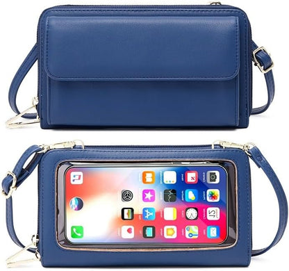 Touchscreen Crossbody Phone Purse for Women – Anti-Theft RFID Blocking Leather Bag with Magnetic Card Holder, Clear Window