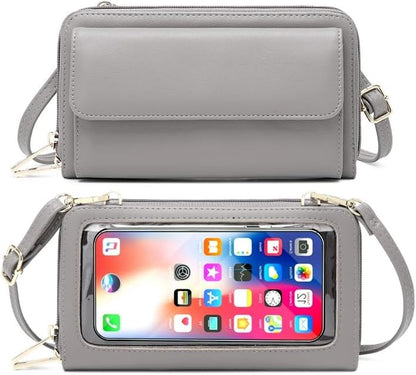 Touchscreen Crossbody Phone Purse for Women – Anti-Theft RFID Blocking Leather Bag with Magnetic Card Holder, Clear Window