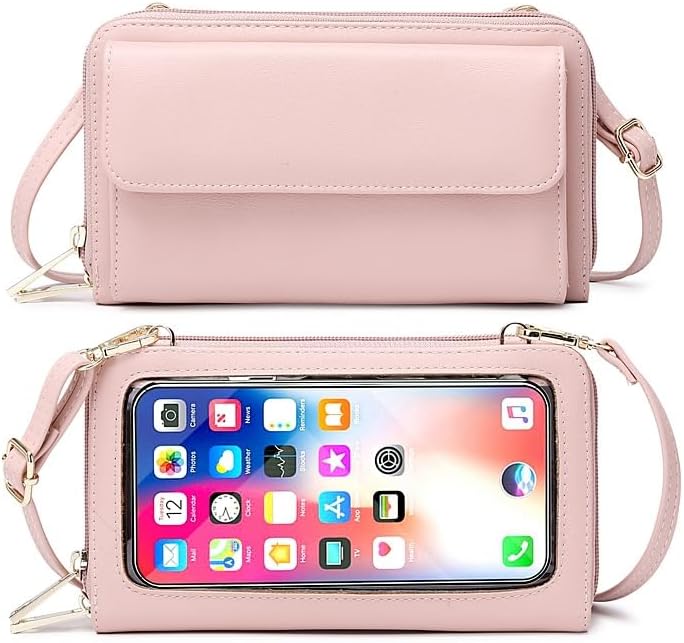 Touchscreen Crossbody Phone Purse for Women – Anti-Theft RFID Blocking Leather Bag with Magnetic Card Holder, Clear Window