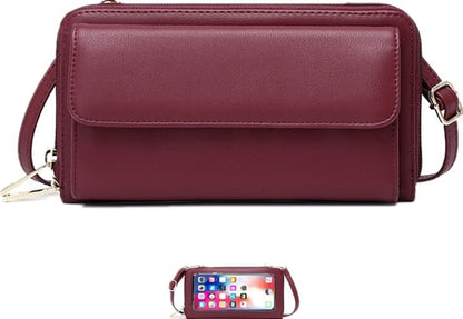 Touchscreen Crossbody Phone Purse for Women – Anti-Theft RFID Blocking Leather Bag with Magnetic Card Holder, Clear Window