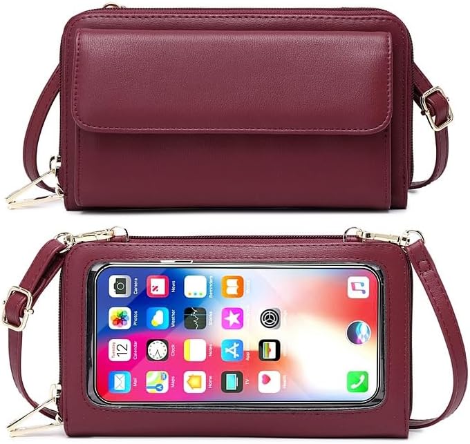 Touchscreen Crossbody Phone Purse for Women – Anti-Theft RFID Blocking Leather Bag with Magnetic Card Holder, Clear Window