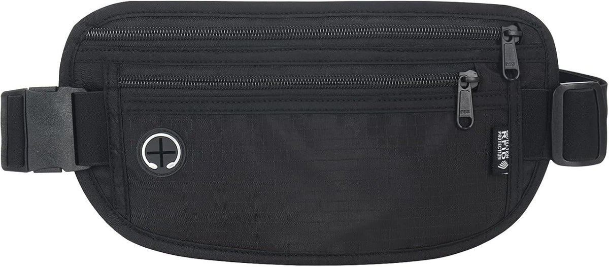TRAVELSAFE Slim RFID Blocking Money Belt for Travel - Anti-Theft Hidden Passport Holder Waist Wallet with Secure Pouch for Cash, Credit Cards & Phone Safe (B - Navy Blue)