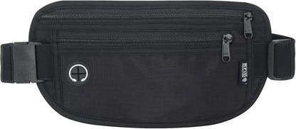 TRAVELSAFE Slim RFID Blocking Money Belt for Travel - Anti-Theft Hidden Passport Holder Waist Wallet with Secure Pouch for Cash, Credit Cards & Phone Safe (B - Navy Blue)