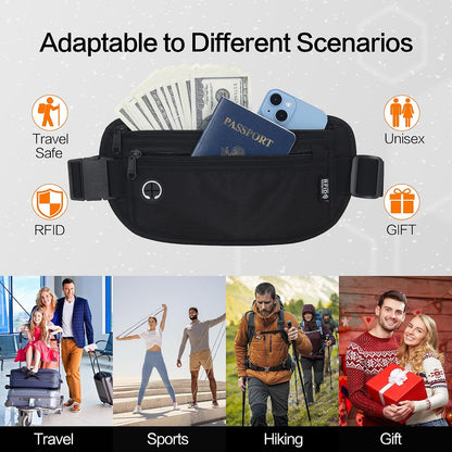 TRAVELSAFE Slim RFID Blocking Money Belt for Travel - Anti-Theft Hidden Passport Holder Waist Wallet with Secure Pouch for Cash, Credit Cards & Phone Safe (B - Navy Blue)