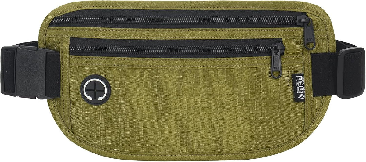 TRAVELSAFE Slim RFID Blocking Money Belt for Travel - Anti-Theft Hidden Passport Holder Waist Wallet with Secure Pouch for Cash, Credit Cards & Phone Safe (B - Navy Blue)