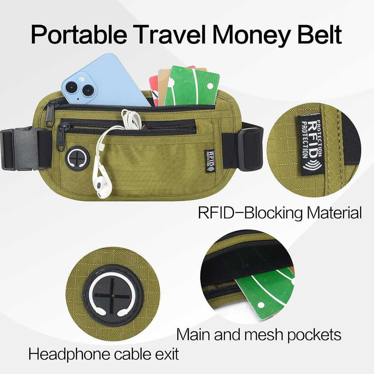 TRAVELSAFE Slim RFID Blocking Money Belt for Travel - Anti-Theft Hidden Passport Holder Waist Wallet with Secure Pouch for Cash, Credit Cards & Phone Safe (B - Navy Blue)