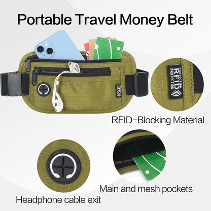 TRAVELSAFE Slim RFID Blocking Money Belt for Travel - Anti-Theft Hidden Passport Holder Waist Wallet with Secure Pouch for Cash, Credit Cards & Phone Safe (B - Navy Blue)