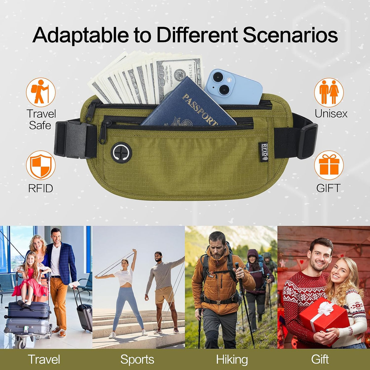 TRAVELSAFE Slim RFID Blocking Money Belt for Travel - Anti-Theft Hidden Passport Holder Waist Wallet with Secure Pouch for Cash, Credit Cards & Phone Safe (B - Navy Blue)