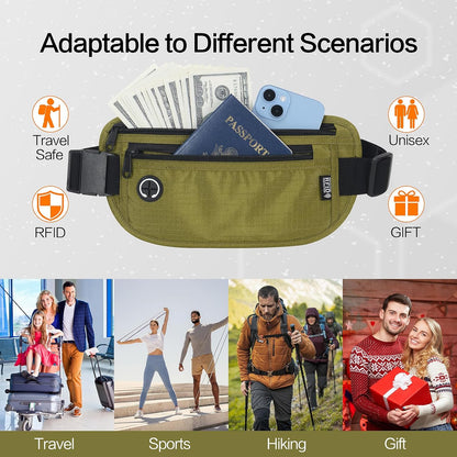 TRAVELSAFE Slim RFID Blocking Money Belt for Travel - Anti-Theft Hidden Passport Holder Waist Wallet with Secure Pouch for Cash, Credit Cards & Phone Safe (B - Navy Blue)