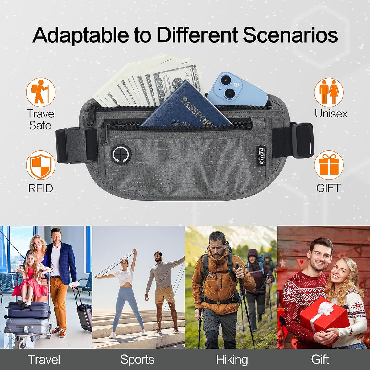 TRAVELSAFE Slim RFID Blocking Money Belt for Travel - Anti-Theft Hidden Passport Holder Waist Wallet with Secure Pouch for Cash, Credit Cards & Phone Safe (B - Navy Blue)