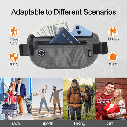 TRAVELSAFE Slim RFID Blocking Money Belt for Travel - Anti-Theft Hidden Passport Holder Waist Wallet with Secure Pouch for Cash, Credit Cards & Phone Safe (B - Navy Blue)
