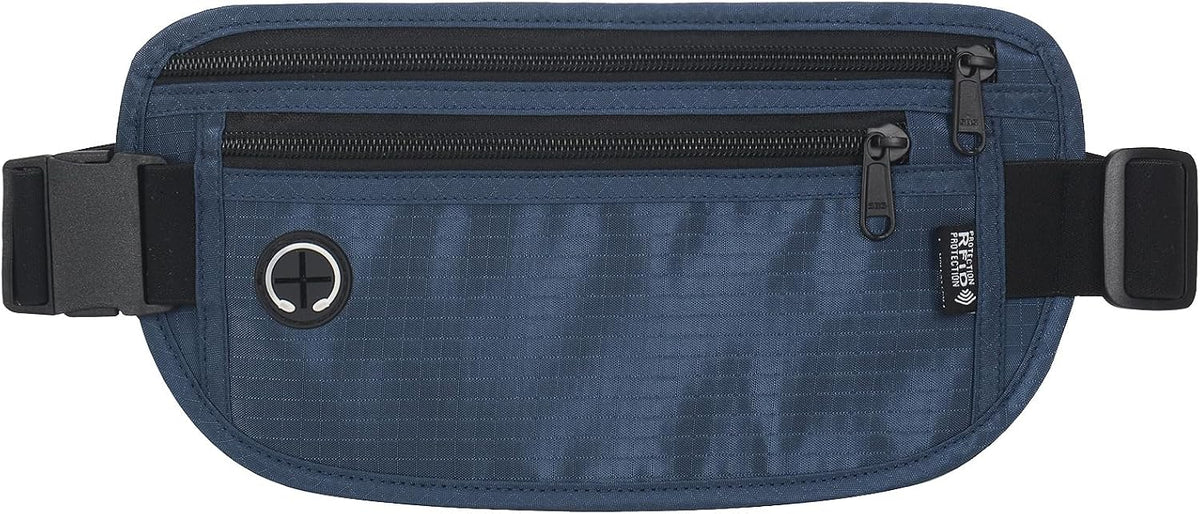 TRAVELSAFE Slim RFID Blocking Money Belt for Travel - Anti-Theft Hidden Passport Holder Waist Wallet with Secure Pouch for Cash, Credit Cards & Phone Safe (B - Navy Blue)
