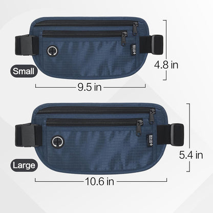 TRAVELSAFE Slim RFID Blocking Money Belt for Travel - Anti-Theft Hidden Passport Holder Waist Wallet with Secure Pouch for Cash, Credit Cards & Phone Safe (B - Navy Blue)
