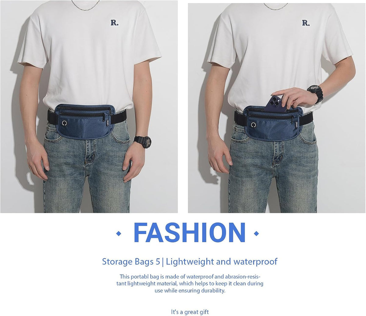 TRAVELSAFE Slim RFID Blocking Money Belt for Travel - Anti-Theft Hidden Passport Holder Waist Wallet with Secure Pouch for Cash, Credit Cards & Phone Safe (B - Navy Blue)