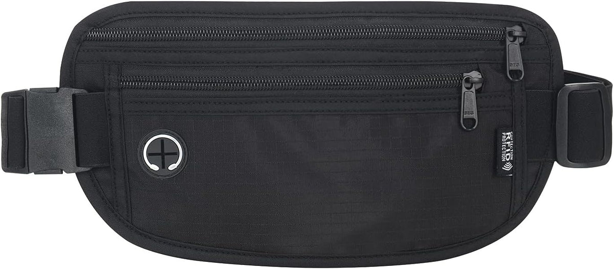 TRAVELSAFE Slim RFID Blocking Money Belt for Travel - Anti-Theft Hidden Passport Holder Waist Wallet with Secure Pouch for Cash, Credit Cards & Phone Safe (B - Navy Blue)